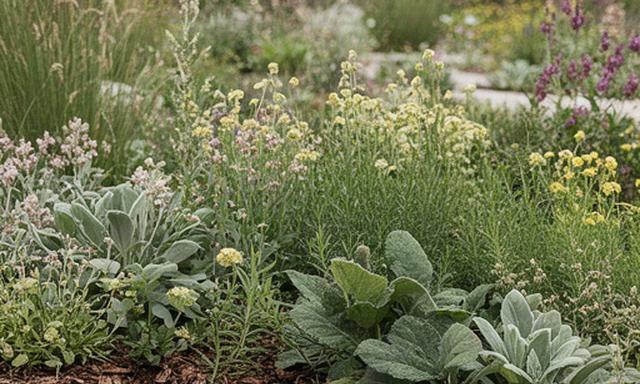 Aiuola con piante autoctone venete e pacciamatura naturale