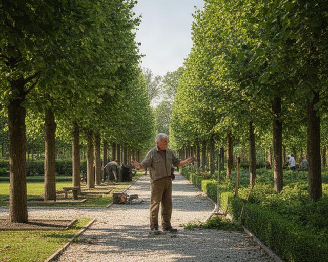 Luca Rossi, capo giardiniere, mentre coordina la manutenzione di un parco